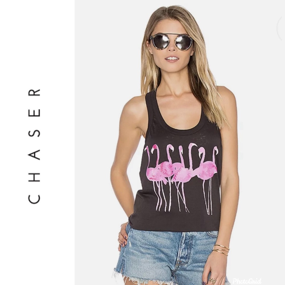 Chaser black with hot pink flamingos tank! 🦩